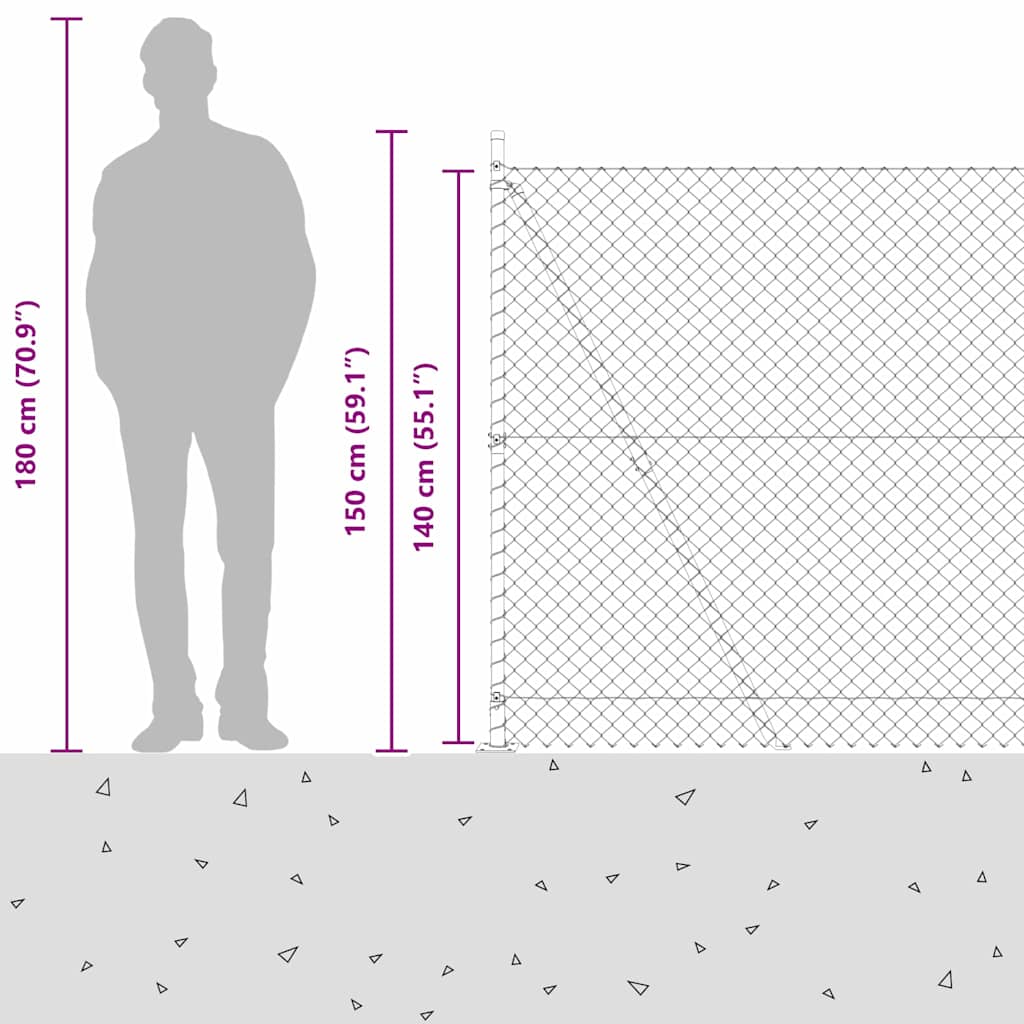 Kettengliedzaun mit Pfosten Grün 1,4 x 10 m Stahl